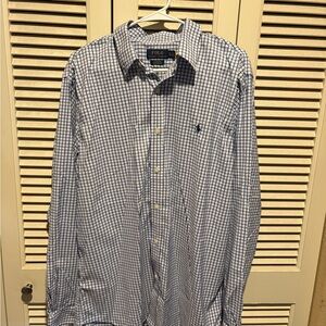 Ralph Lauren Men's Navy and White Checkered Shirt